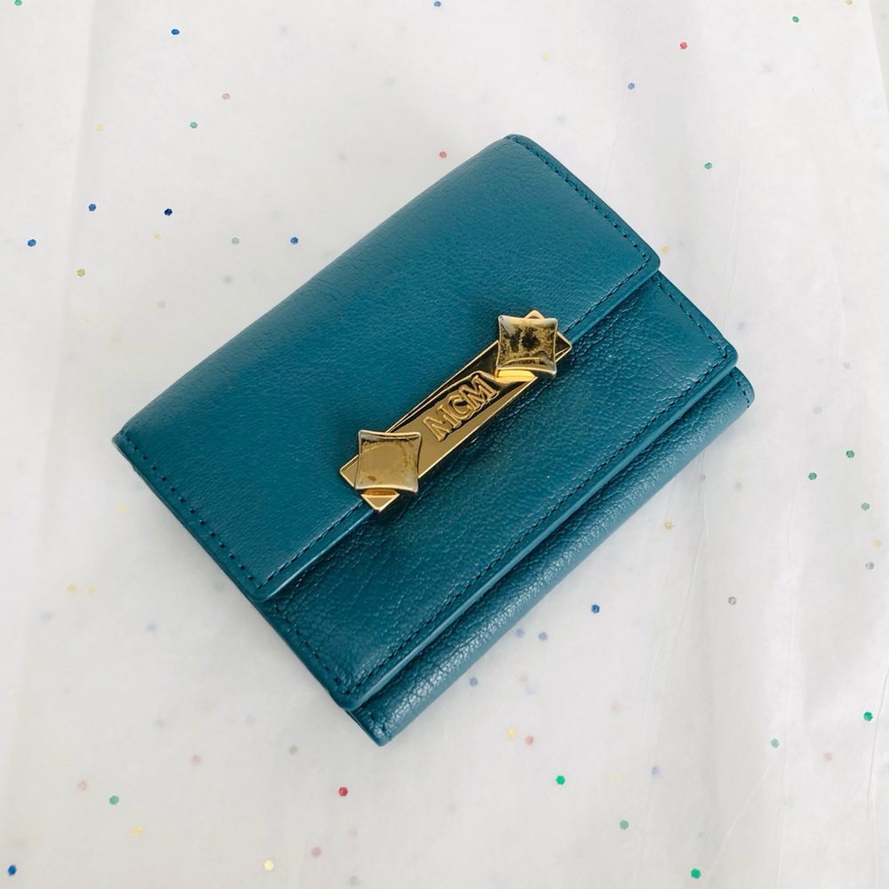 MCM Teal Leather small Wallet